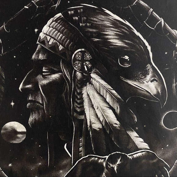 Rock Yeah Tee Shirt Double Side Chief Eagle Dream Catcher Native Natur Men Large - Picture 8 of 12